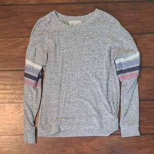 Pink Rose Gray Sweater with Multicolor Stripes